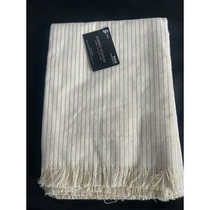Robert Stanley Gold Metallic Pinstripe Table Throw 40x40 Cream Fringe HL9182922
